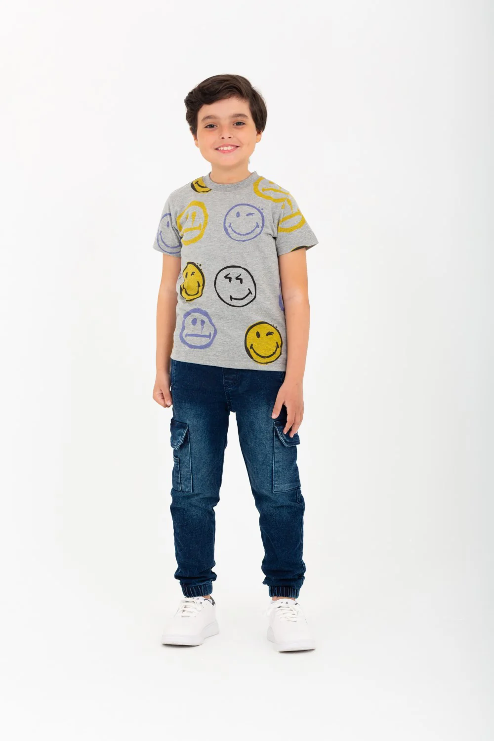 Boy's Smiley Face Printed Half Sleeve T-Shirt With Round Neck - Image 5