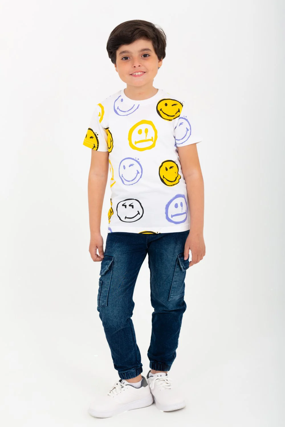 Boy's Smiley Face Printed Half Sleeve T-Shirt With Round Neck - Image 7