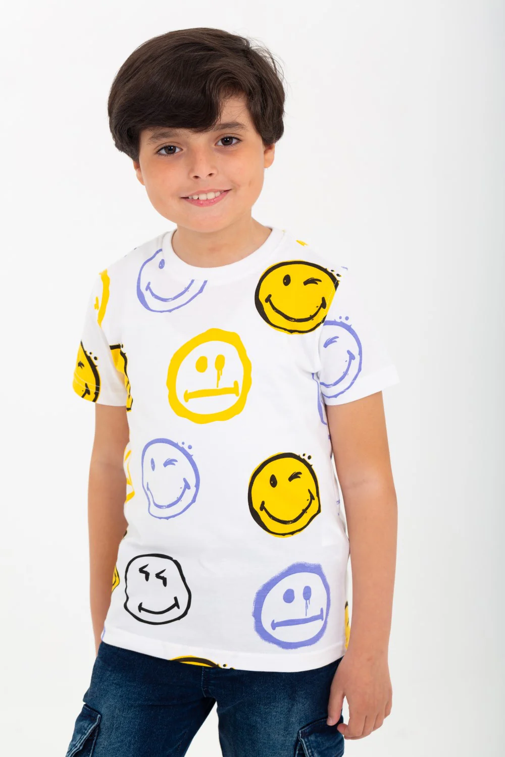 Boy's Smiley Face Printed Half Sleeve T-Shirt With Round Neck - Image 9