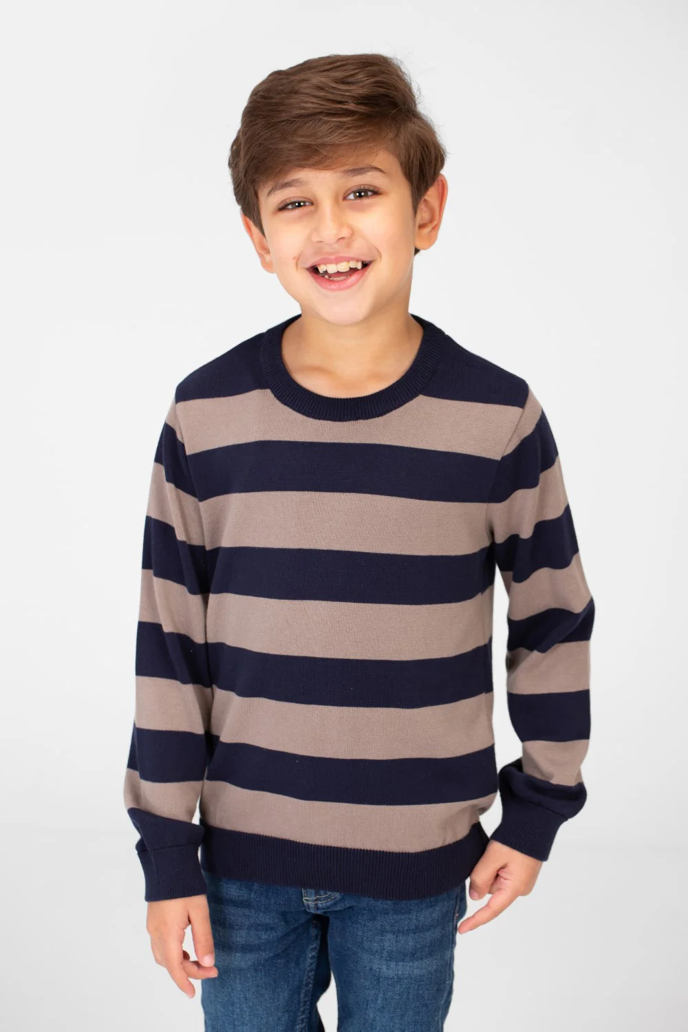 Boy's Striped Cotton Pullover Sweater With Round Neck And Long Sleeves - Image 21