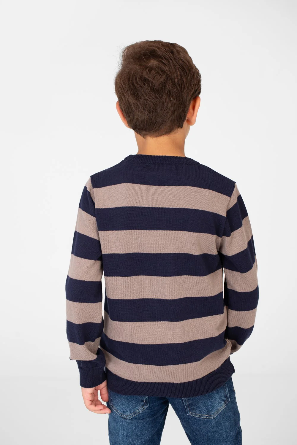 Boy's Striped Cotton Pullover Sweater With Round Neck And Long Sleeves - Image 22