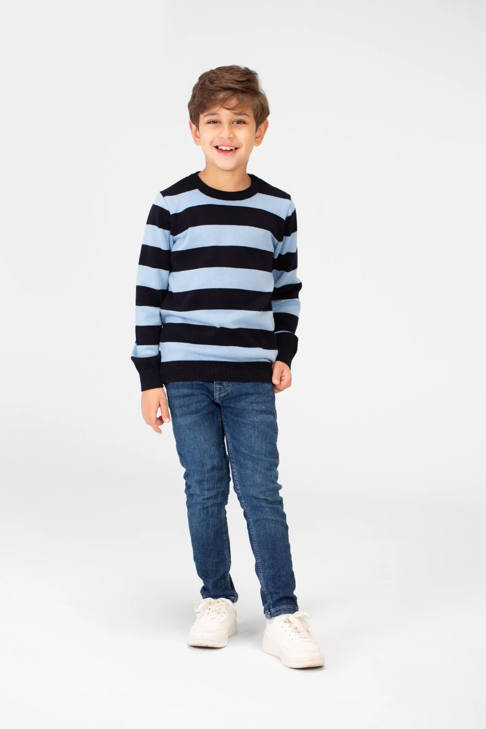 Boy's Striped Cotton Pullover Sweater With Round Neck And Long Sleeves - Image 8