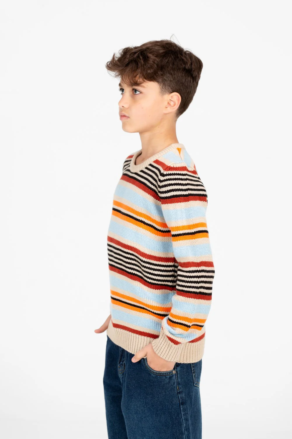 Boy's Striped Crew Neck Long Sleeve Pullover Sweater - Image 3