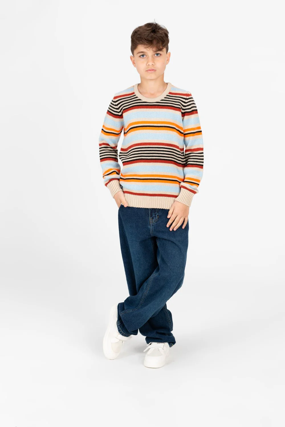 Boy's Striped Crew Neck Long Sleeve Pullover Sweater - Image 4