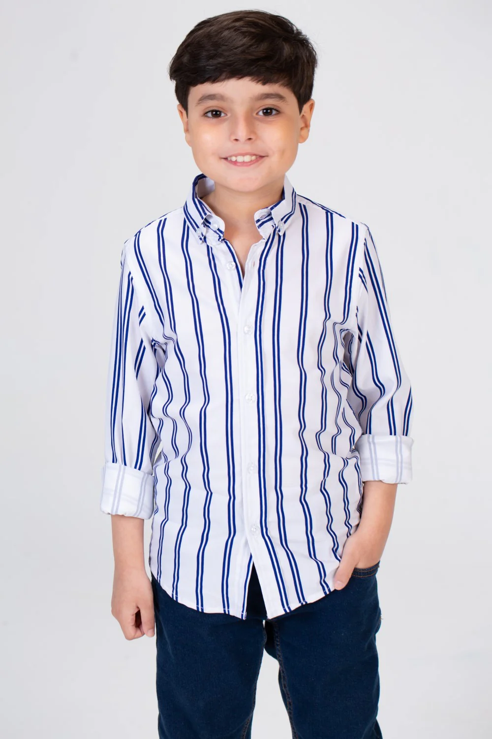 Boys Striped Shirt With Long Sleeves And Printed Poplin Material - Image 6