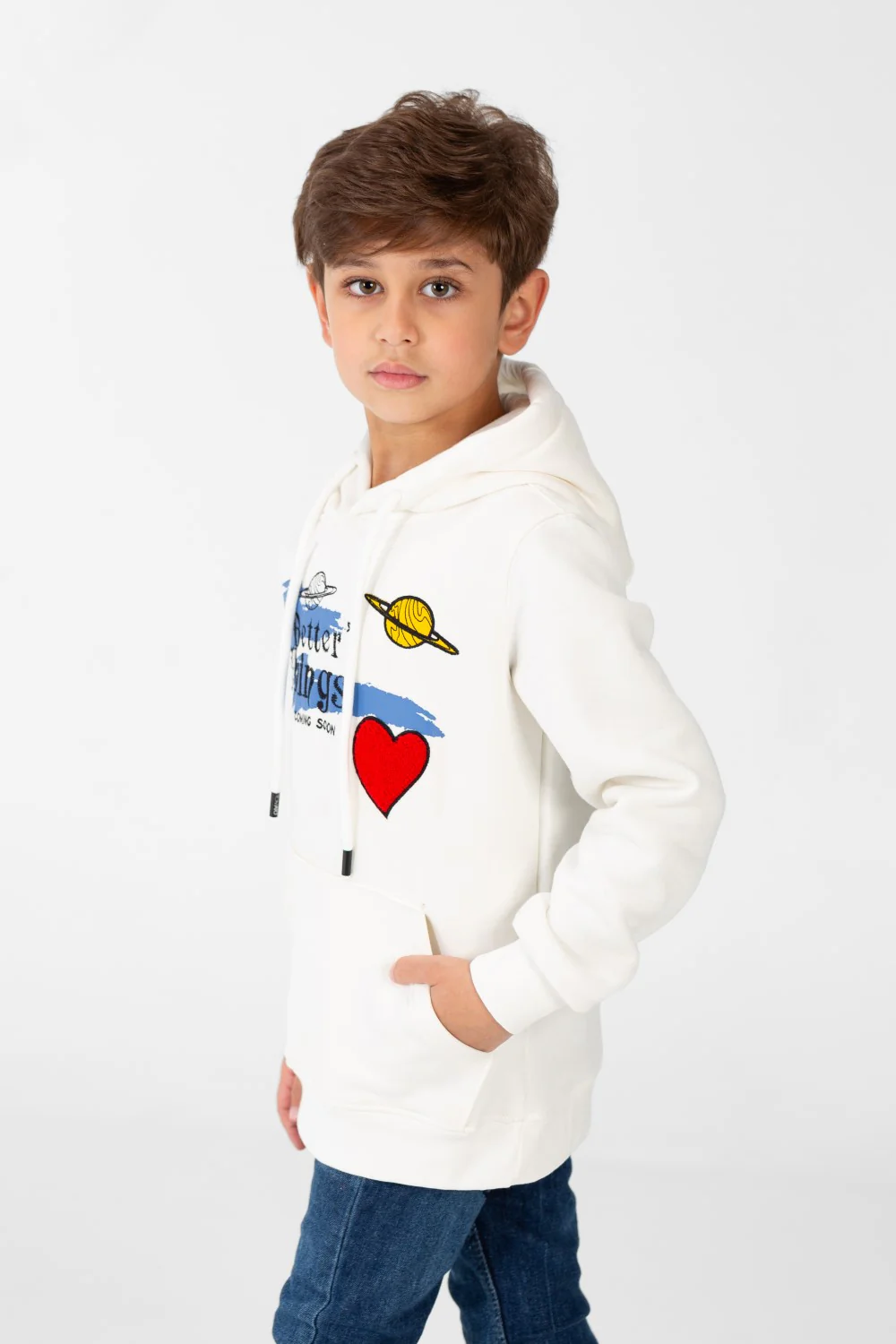 Boy's Sweatshirt With Hood And Print On The Front - Image 11
