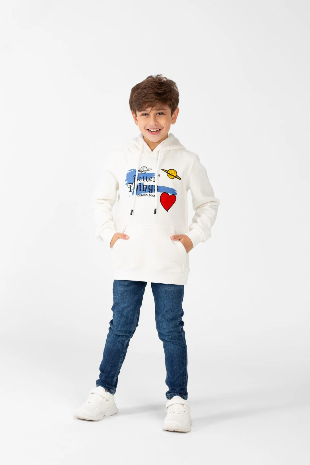 Boy's Sweatshirt With Hood And Print On The Front - Image 12