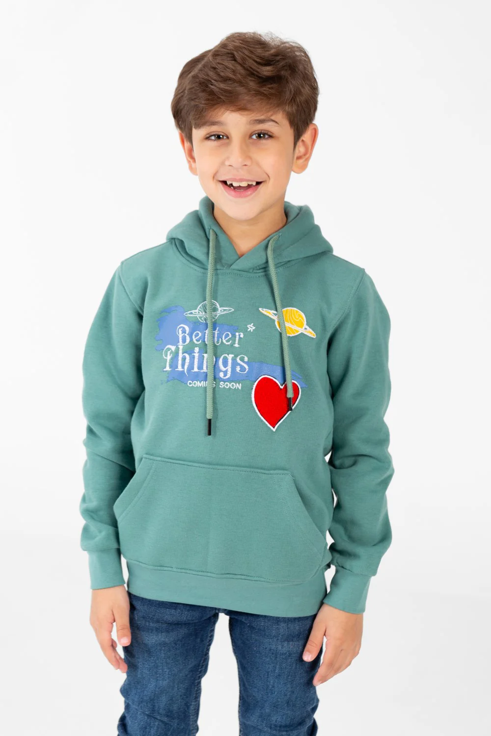 Boy's Sweatshirt With Hood And Print On The Front - Image 5