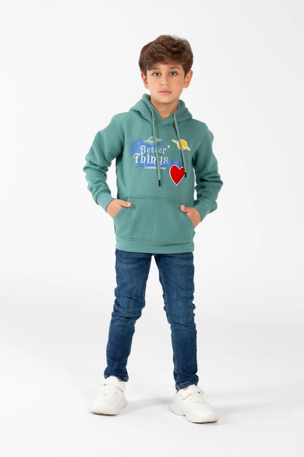 Boy's Sweatshirt With Hood And Print On The Front - Image 8
