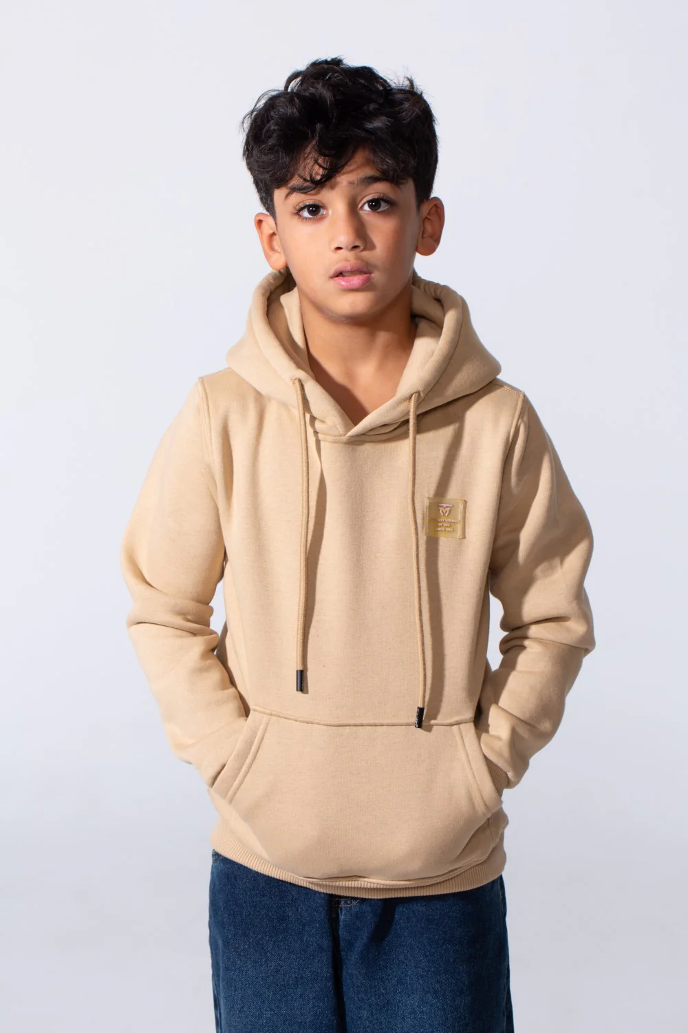 Boy's Tomato Basic Slim Fit Melton Sweatshirt With Front Pocket And Hood