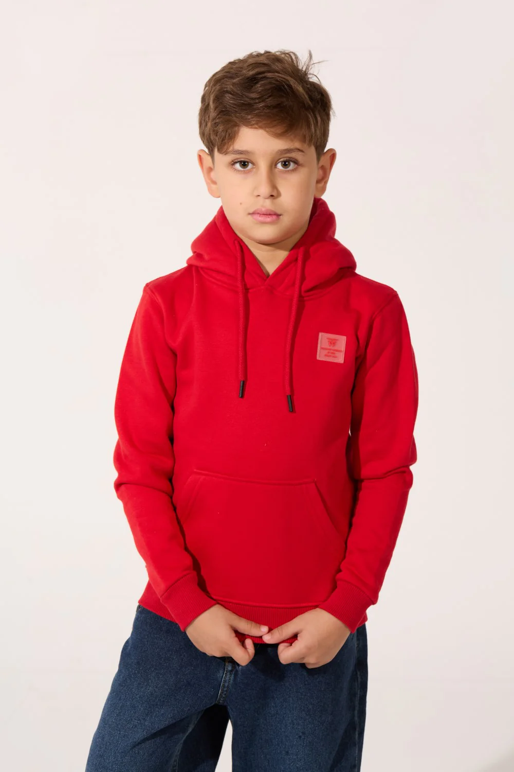 Boy's Tomato Basic Slim Fit Melton Sweatshirt With Front Pocket And Hood - Image 13