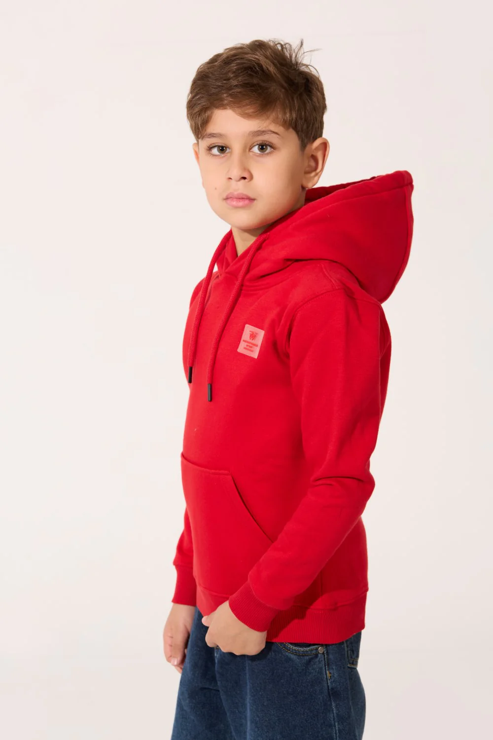 Boy's Tomato Basic Slim Fit Melton Sweatshirt With Front Pocket And Hood - Image 15