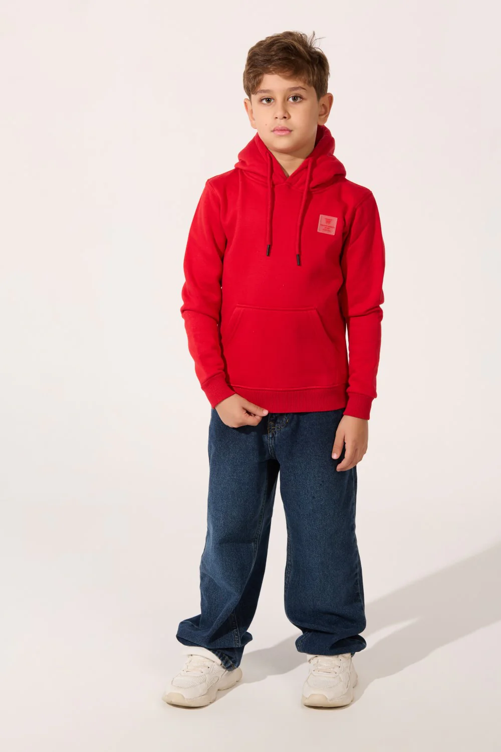 Boy's Tomato Basic Slim Fit Melton Sweatshirt With Front Pocket And Hood - Image 16