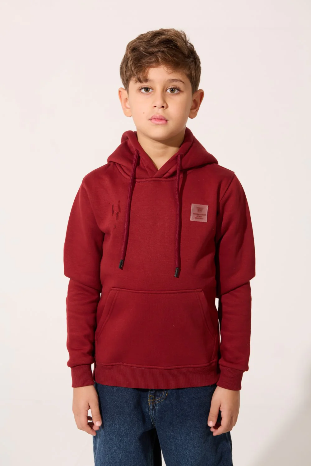 Boy's Tomato Basic Slim Fit Melton Sweatshirt With Front Pocket And Hood - Image 21