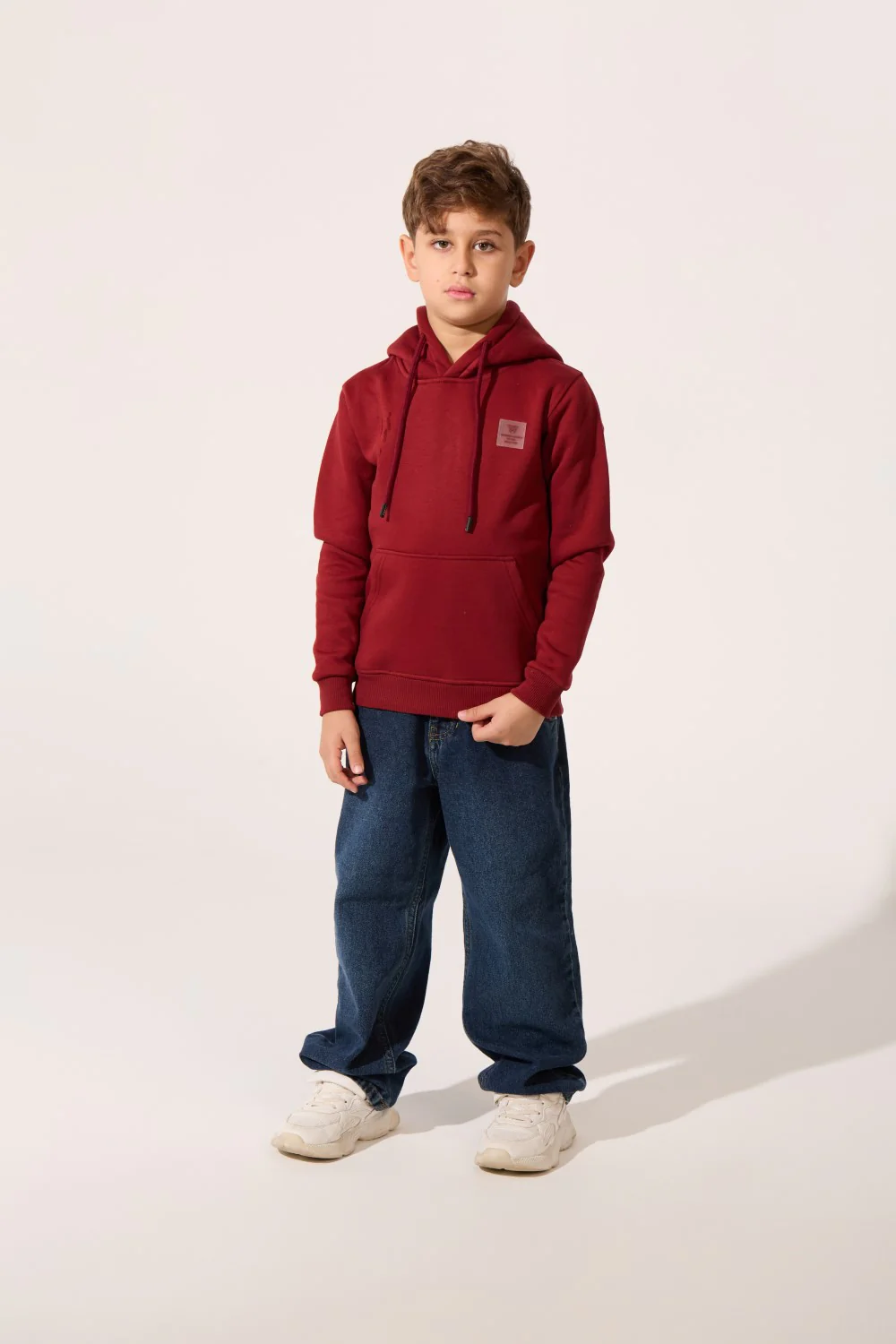 Boy's Tomato Basic Slim Fit Melton Sweatshirt With Front Pocket And Hood - Image 24