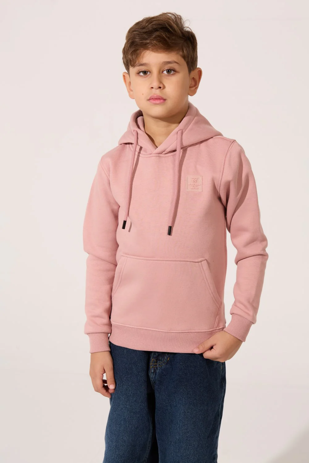 Boy's Tomato Basic Slim Fit Melton Sweatshirt With Front Pocket And Hood - Image 5