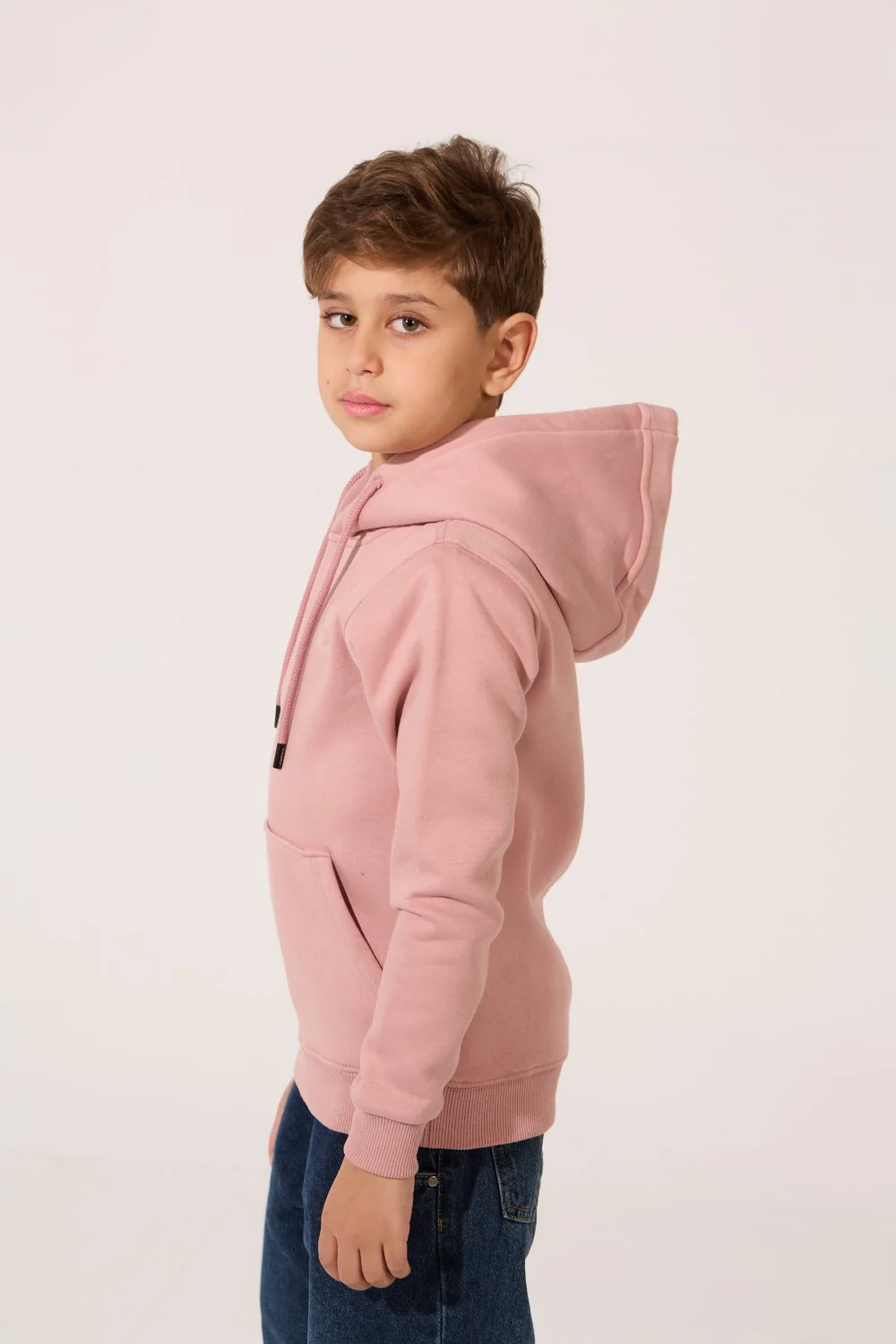 Boy's Tomato Basic Slim Fit Melton Sweatshirt With Front Pocket And Hood - Image 7