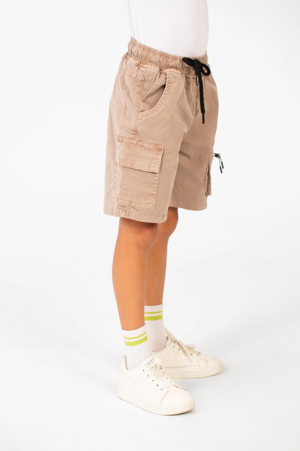 Boy's Tomato Gabardine Elastic Waistband Short With Modern Pockets - Image 3