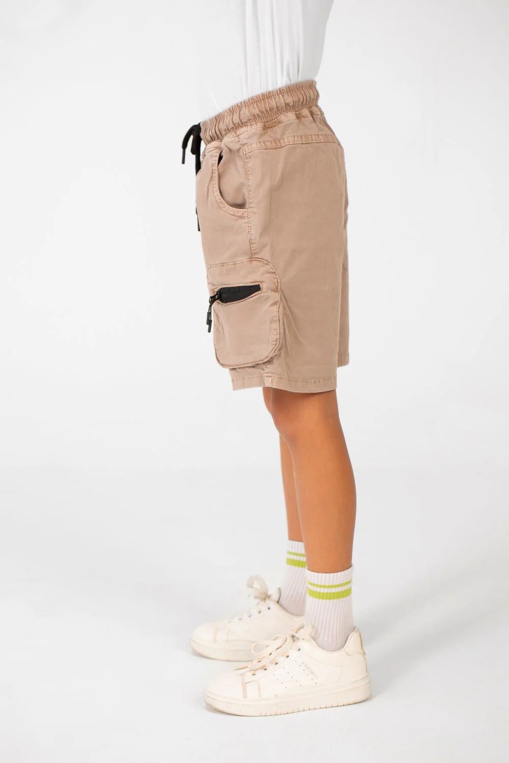 Boy's Tomato Gabardine Elastic Waistband Short With Modern Pockets - Image 4