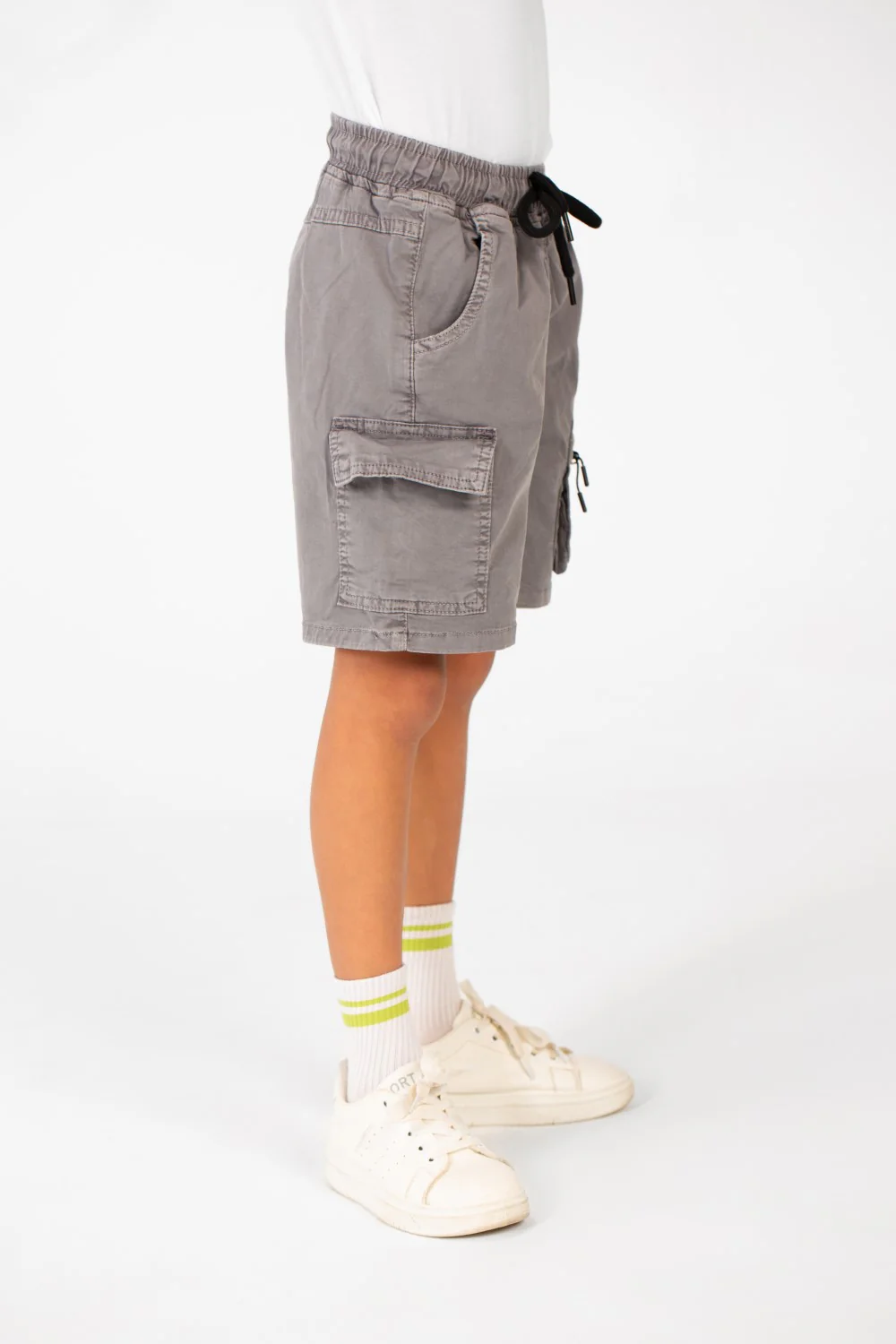Boy's Tomato Gabardine Elastic Waistband Short With Modern Pockets - Image 7