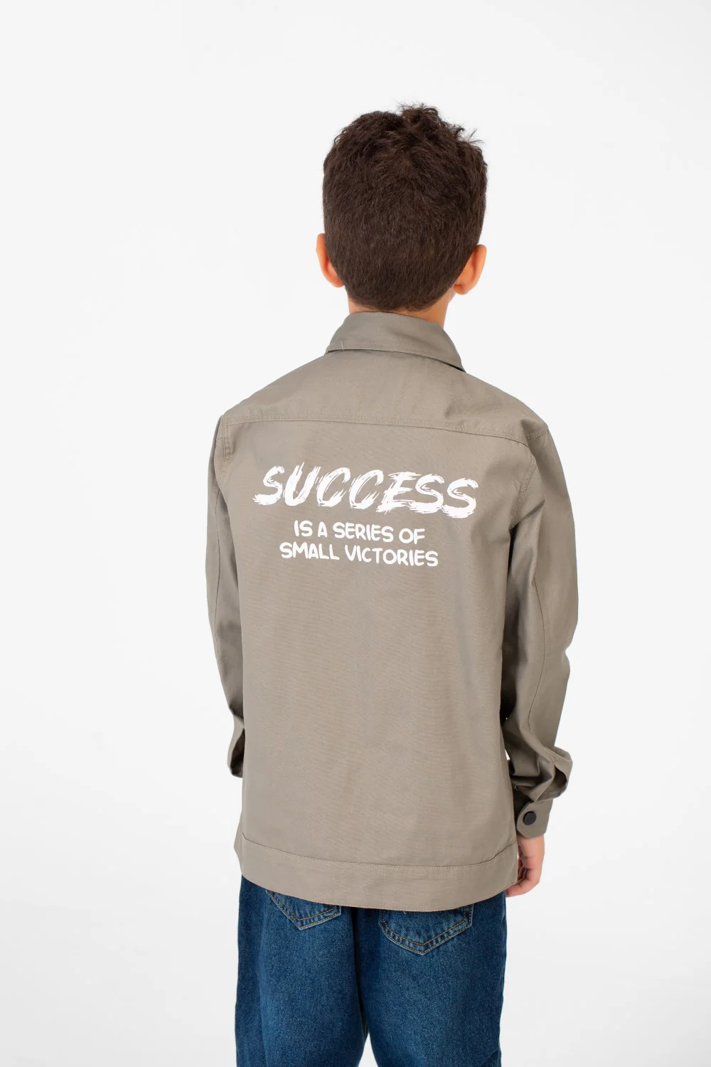 Boy's Tomato Gabardine Text Print Collar Long Sleeves Shirt - Image 10