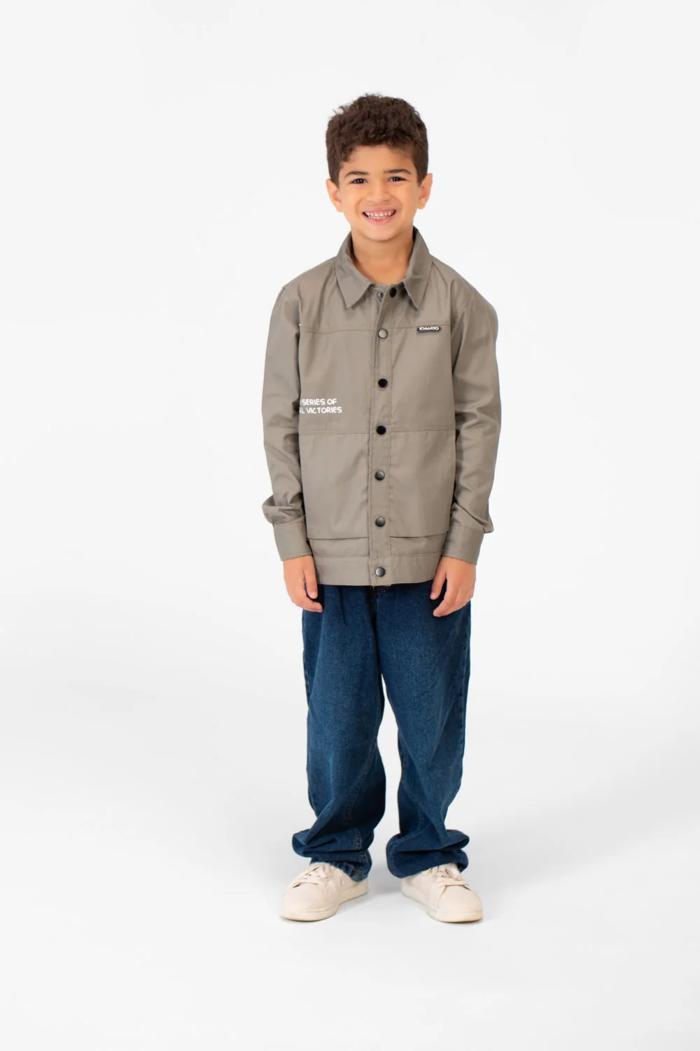 Boy's Tomato Gabardine Text Print Collar Long Sleeves Shirt - Image 12