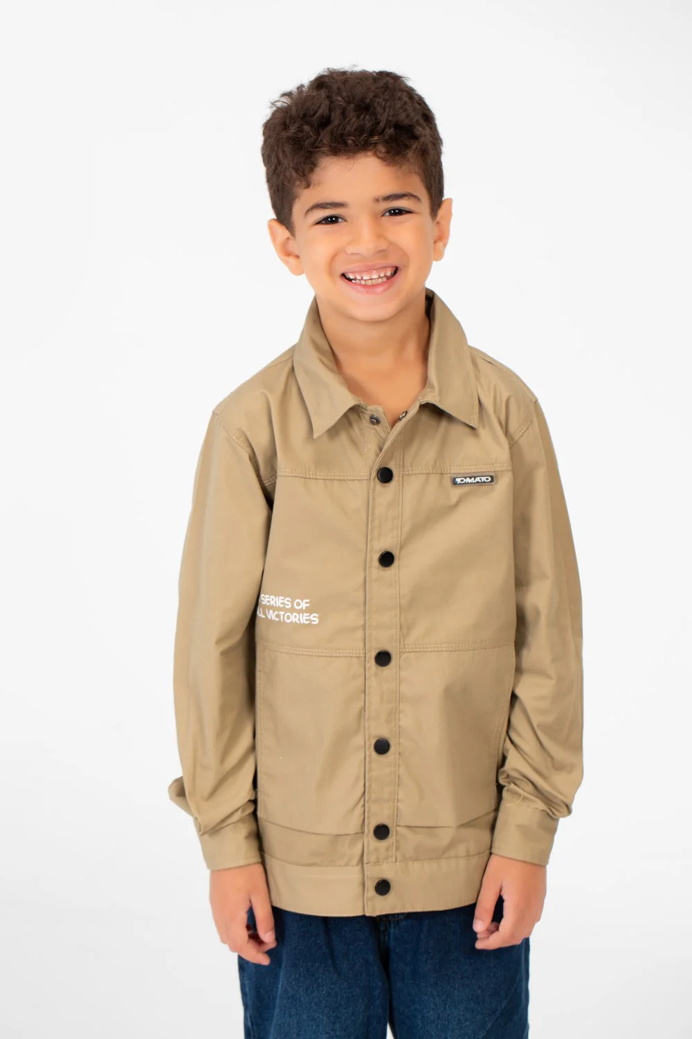 Boy's Tomato Gabardine Text Print Collar Long Sleeves Shirt - Image 13