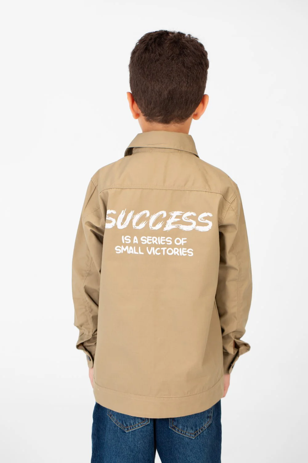 Boy's Tomato Gabardine Text Print Collar Long Sleeves Shirt - Image 14