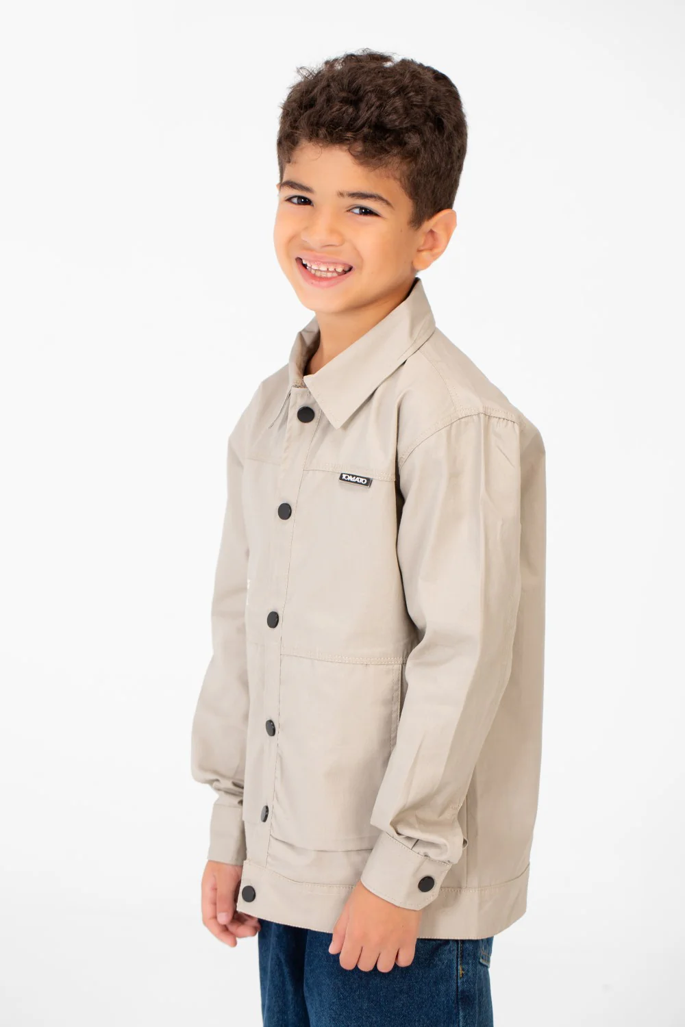 Boy's Tomato Gabardine Text Print Collar Long Sleeves Shirt - Image 3