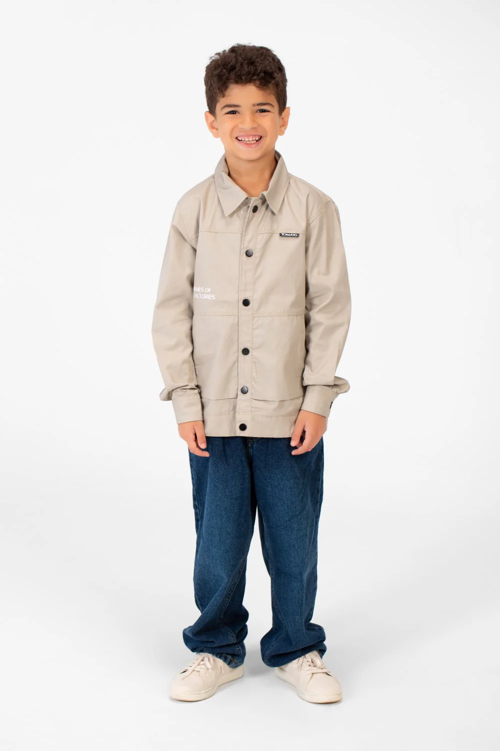 Boy's Tomato Gabardine Text Print Collar Long Sleeves Shirt - Image 4