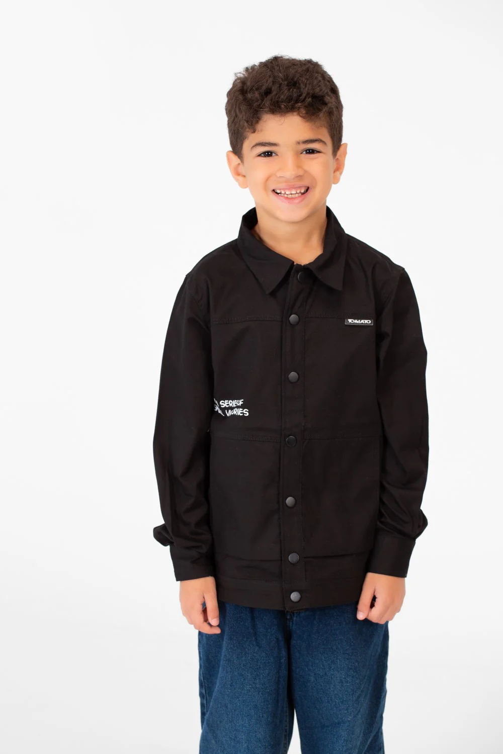 Boy's Tomato Gabardine Text Print Collar Long Sleeves Shirt - Image 5