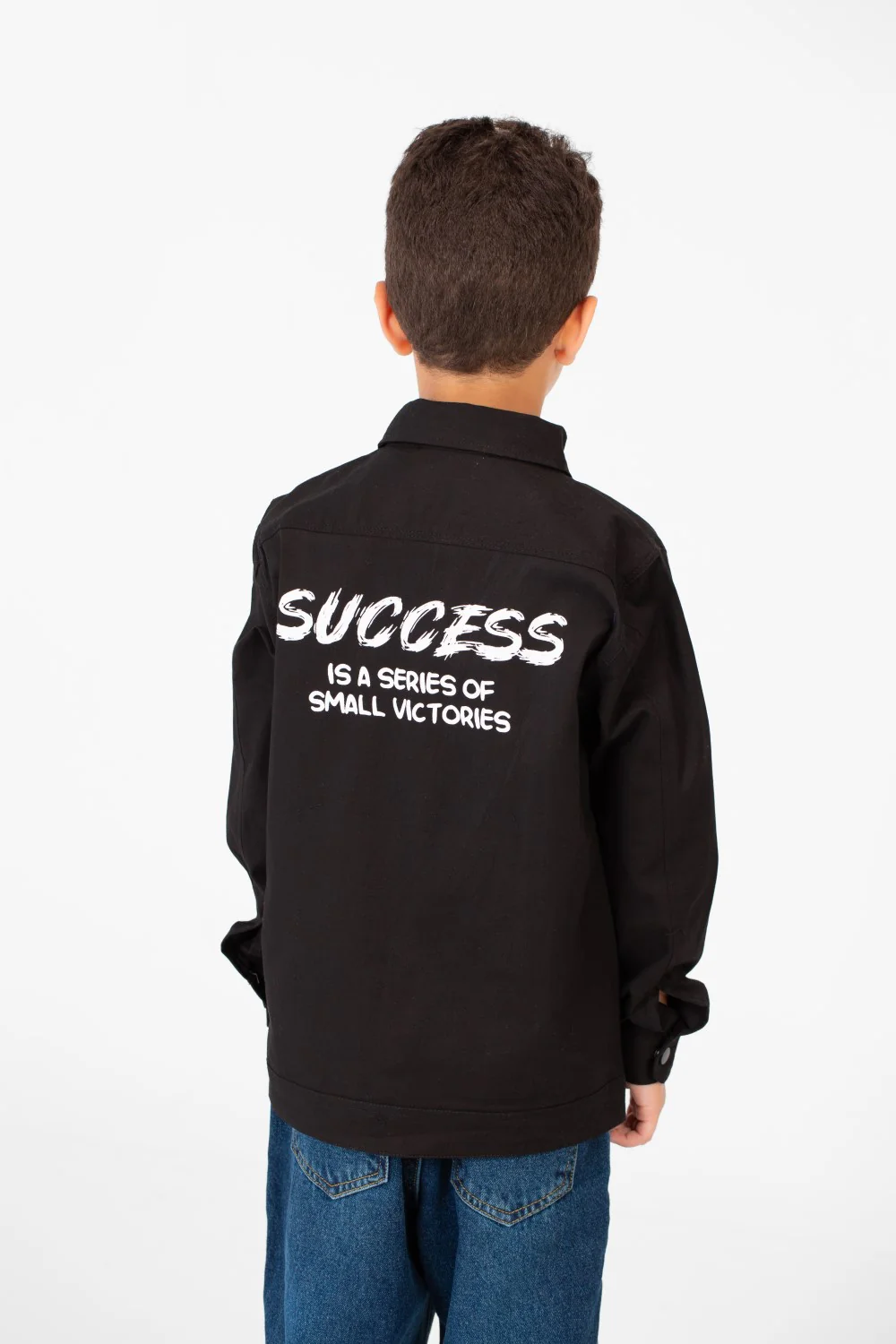 Boy's Tomato Gabardine Text Print Collar Long Sleeves Shirt - Image 6