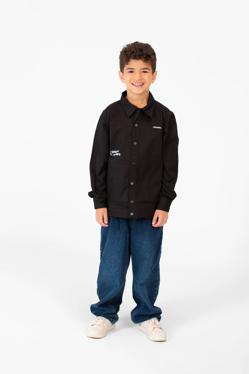 Boy's Tomato Gabardine Text Print Collar Long Sleeves Shirt - Image 8