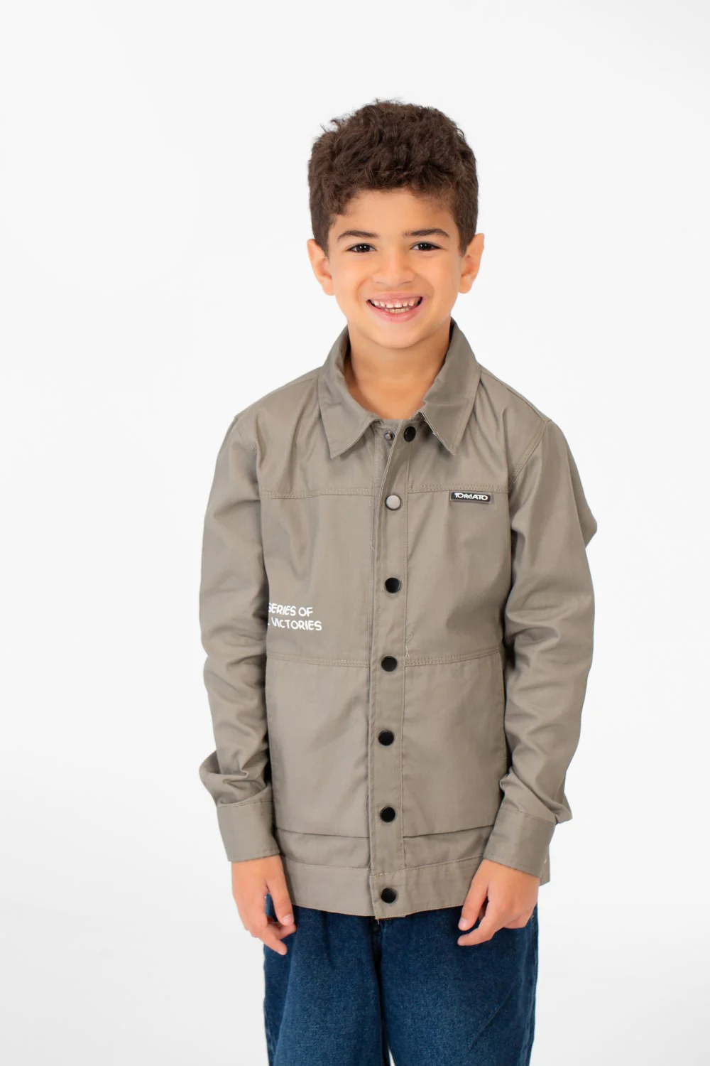 Boy's Tomato Gabardine Text Print Collar Long Sleeves Shirt - Image 9