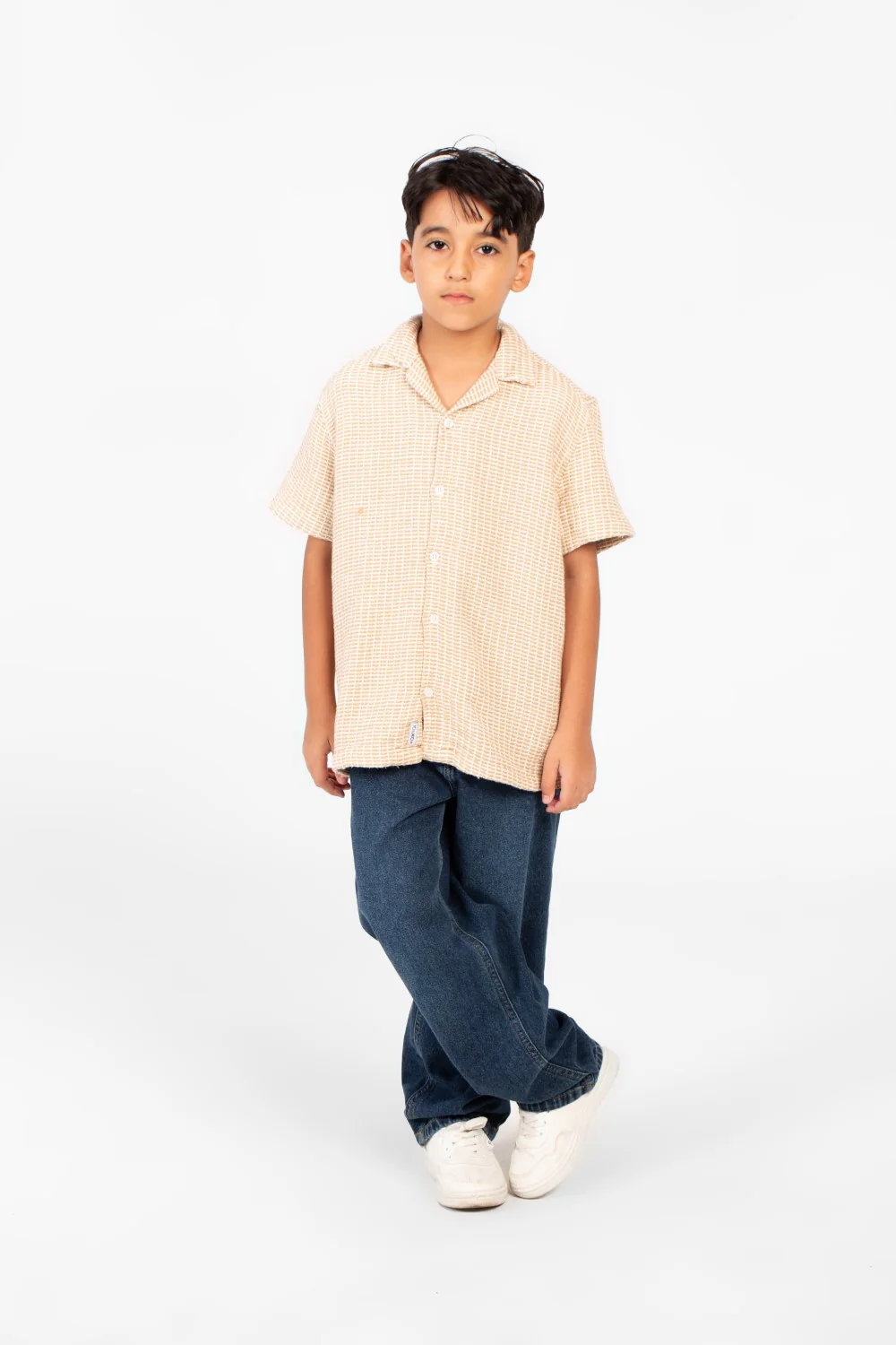 Boy's Tomato Linen Short Sleeve Shirt In Modern Design Beige - Image 4