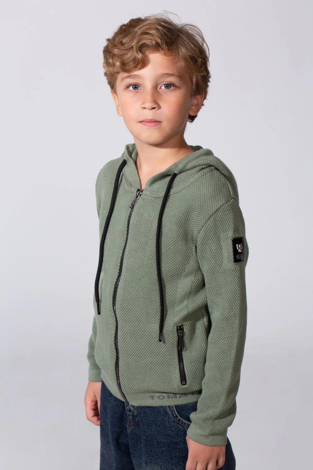 Boy's Tomato Slim Fit Cotton Pullover With Zipper And Hood - Image 11