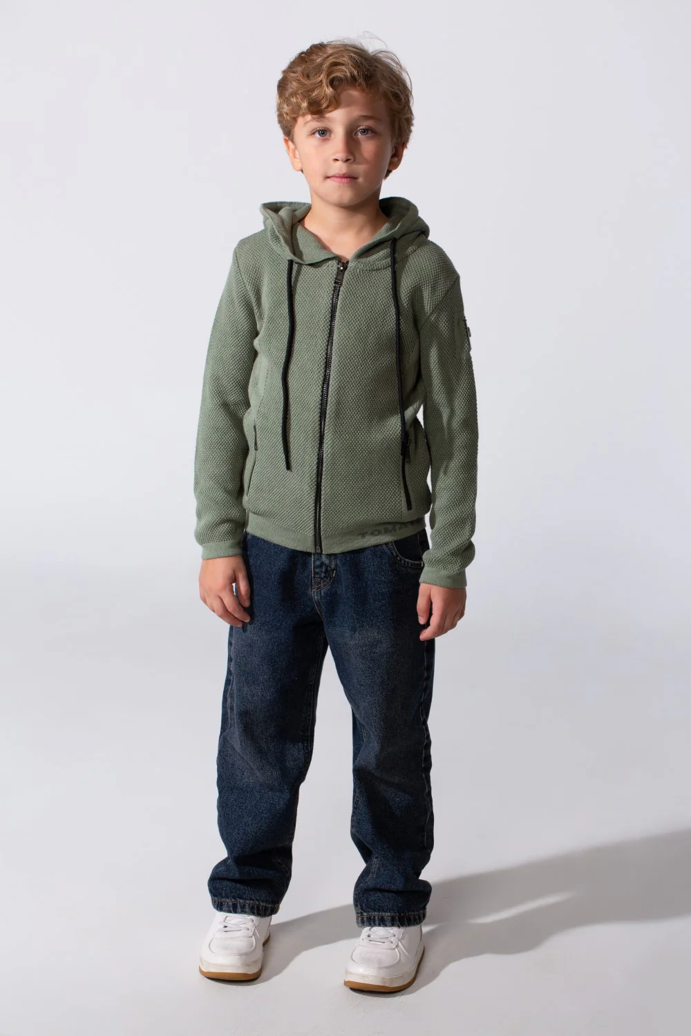 Boy's Tomato Slim Fit Cotton Pullover With Zipper And Hood - Image 12