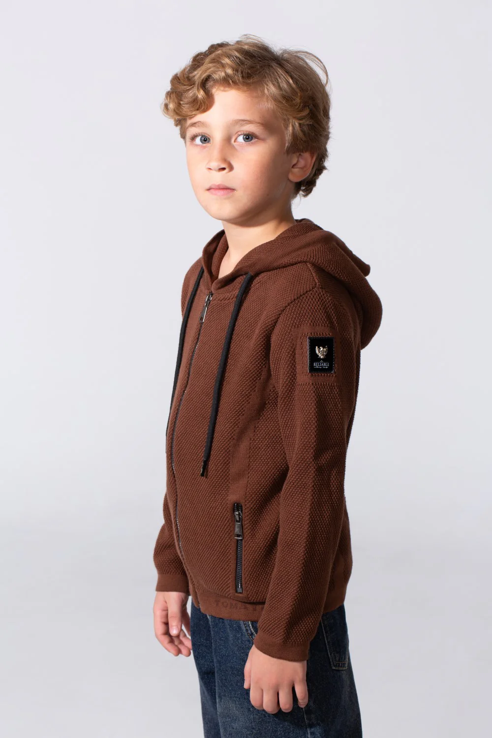 Boy's Tomato Slim Fit Cotton Pullover With Zipper And Hood - Image 3