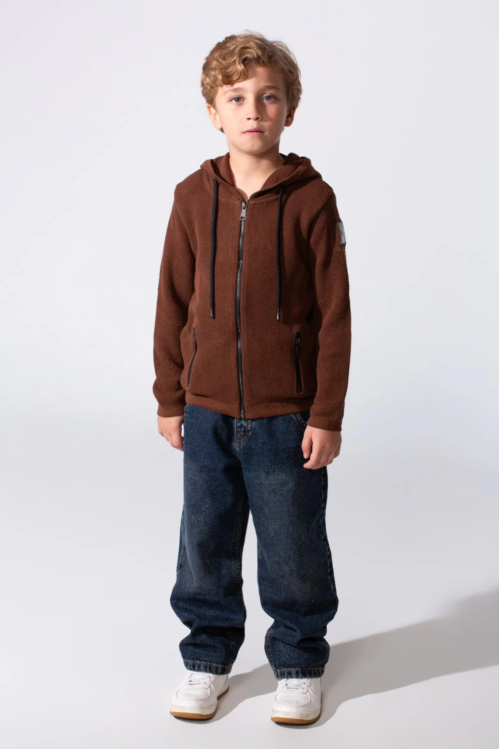Boy's Tomato Slim Fit Cotton Pullover With Zipper And Hood - Image 4