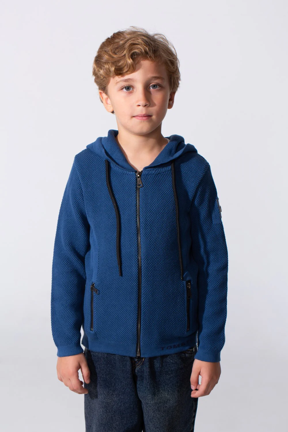 Boy's Tomato Slim Fit Cotton Pullover With Zipper And Hood - Image 5
