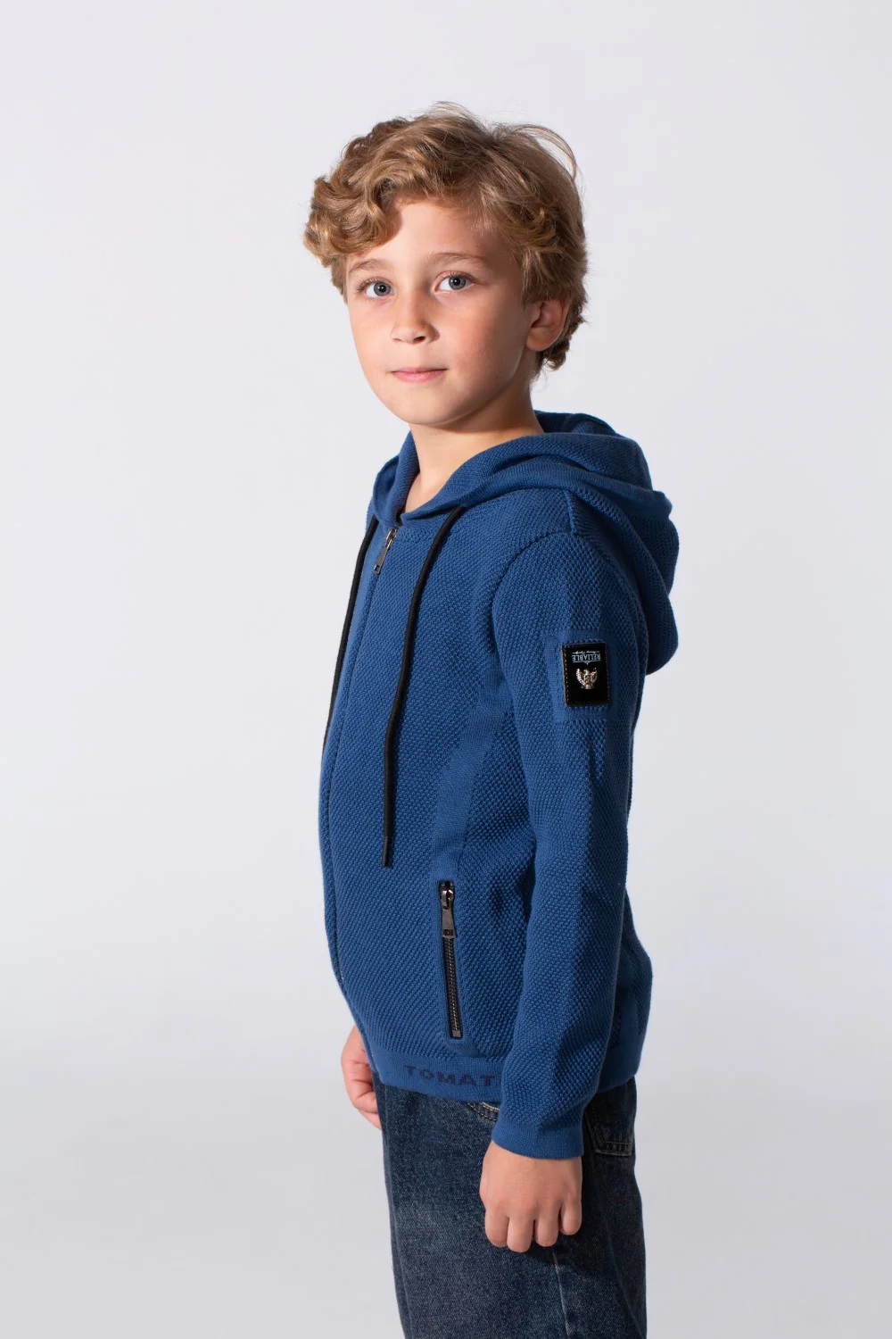 Boy's Tomato Slim Fit Cotton Pullover With Zipper And Hood - Image 7
