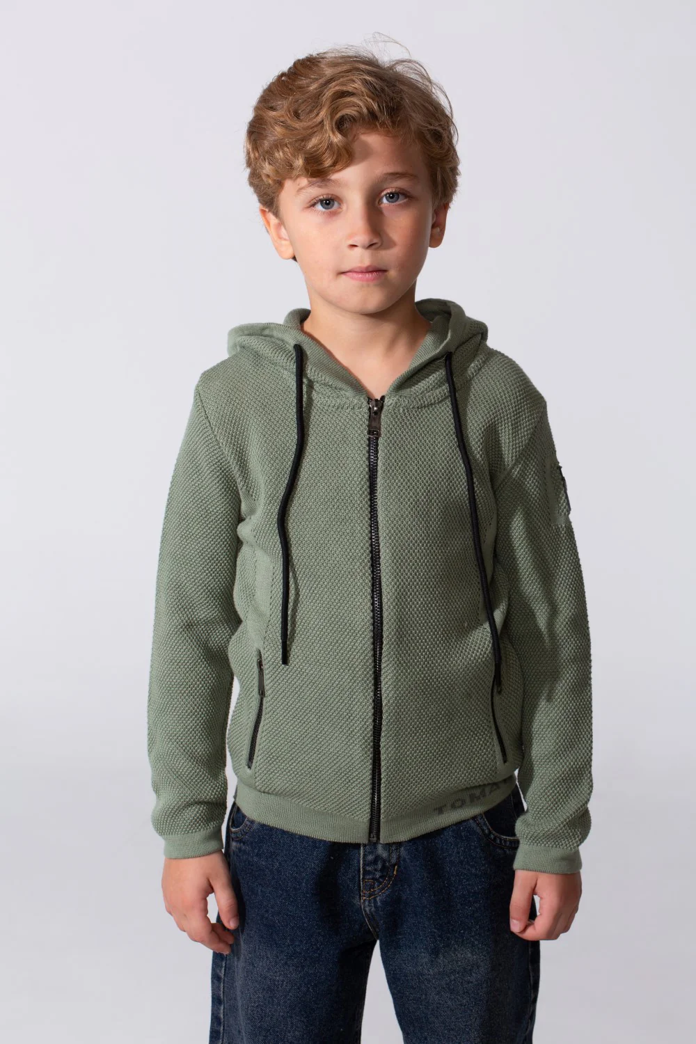 Boy's Tomato Slim Fit Cotton Pullover With Zipper And Hood - Image 9