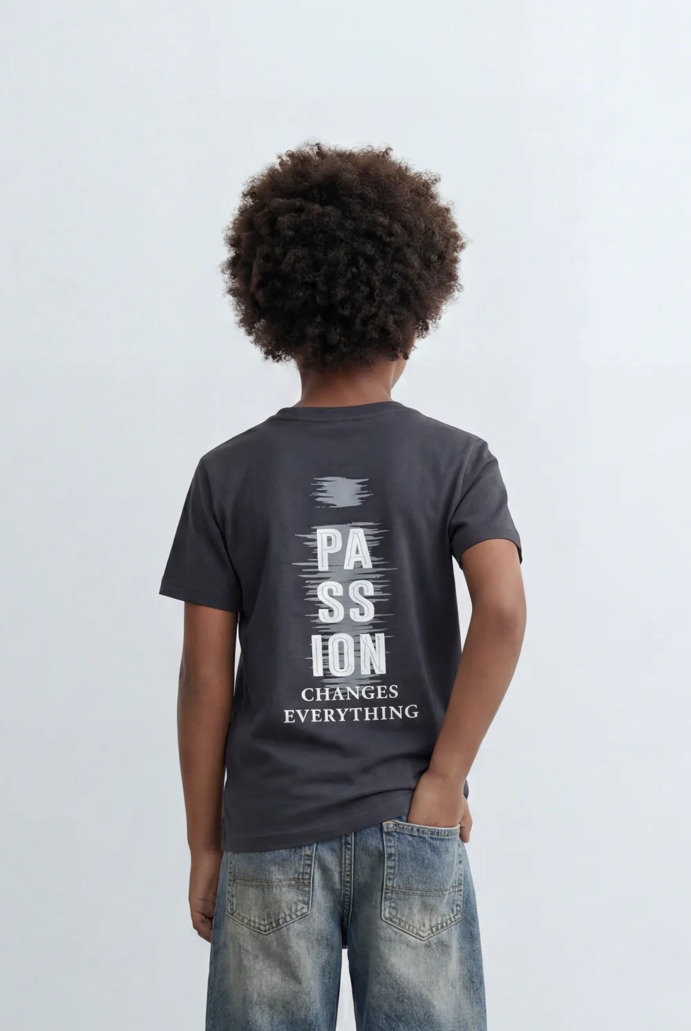 Boy's Tomato Store Back Graphic T-Shirt Vertical Typography Print Motion Blur Effect - Image 2