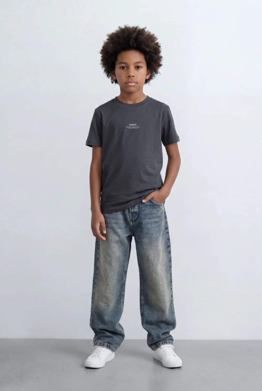 Boy's Tomato Store Back Graphic T-Shirt Vertical Typography Print Motion Blur Effect - Image 3