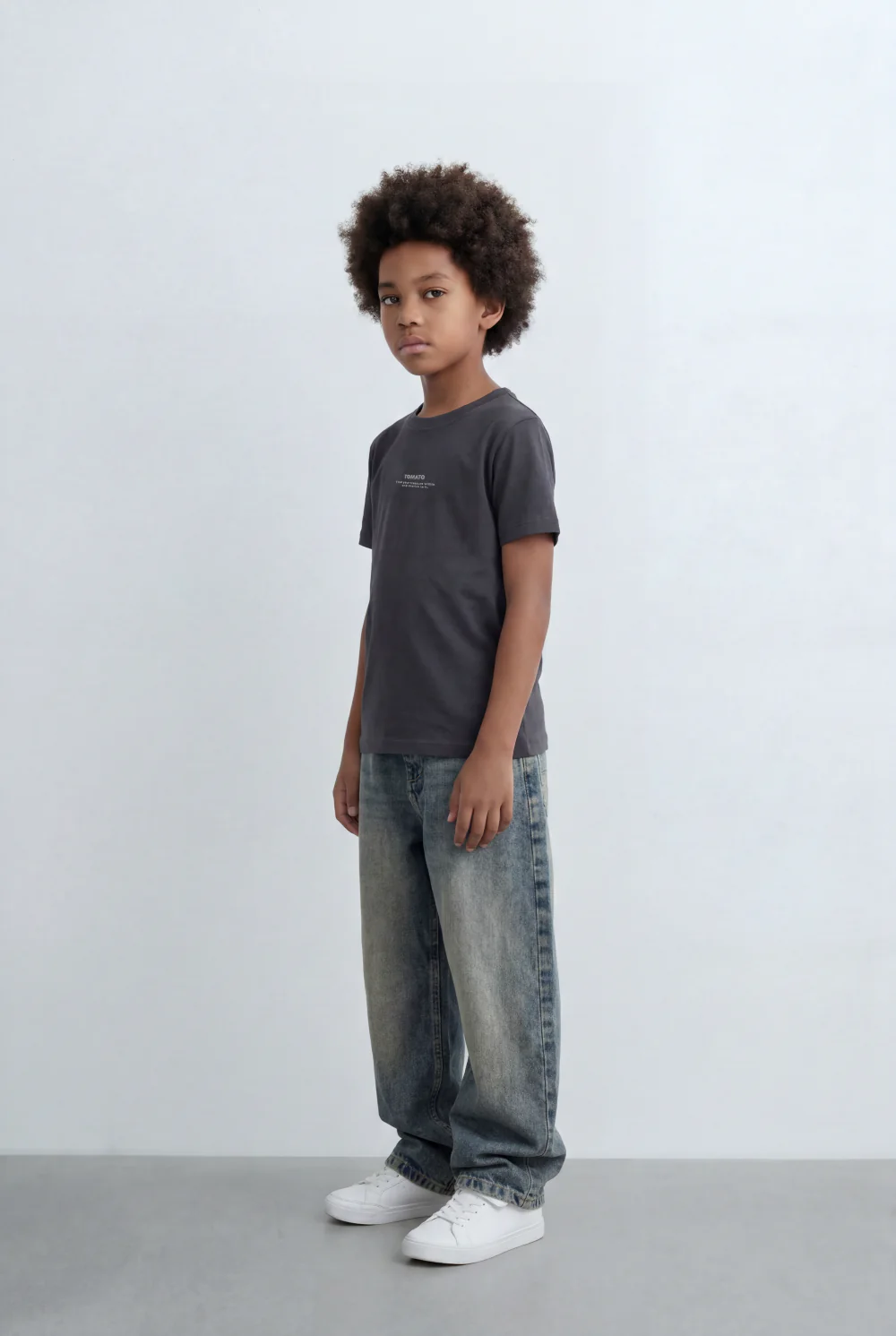 Boy's Tomato Store Back Graphic T-Shirt Vertical Typography Print Motion Blur Effect - Image 4