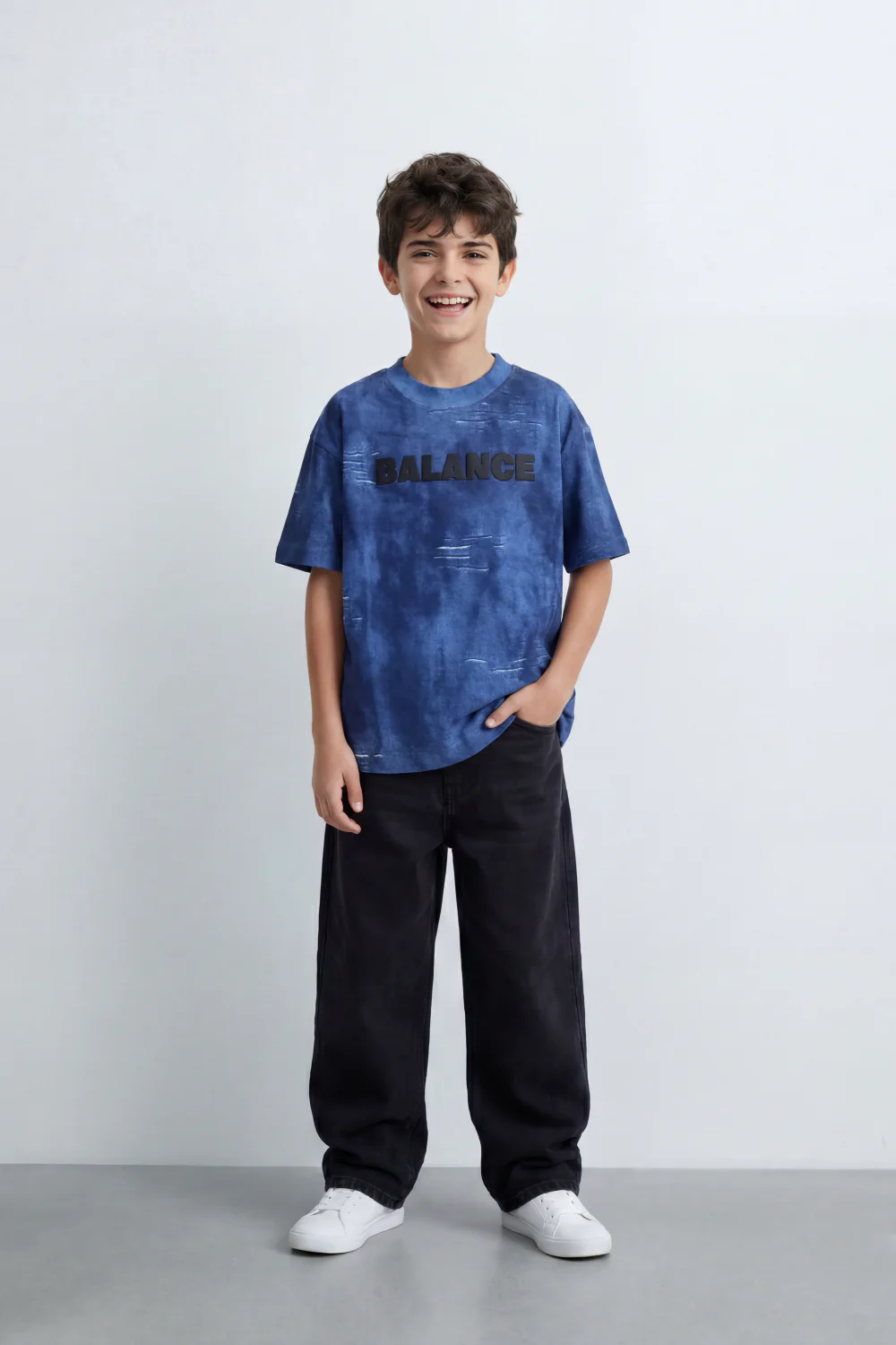 Boy's Tomato Store Balance Smoke T-Shirt Cloudy Acid Wash Texture Broken Scratch Marks Tonal Balance Chest Graphic Oversized - Image 11