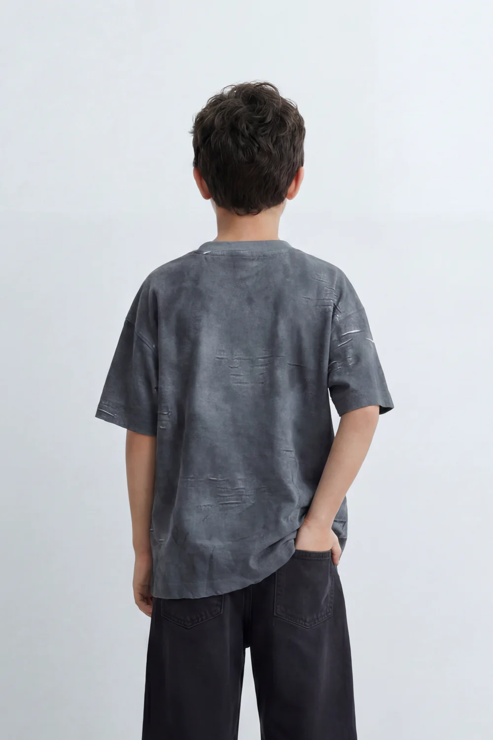 Boy's Tomato Store Balance Smoke T-Shirt Cloudy Acid Wash Texture Broken Scratch Marks Tonal Balance Chest Graphic Oversized - Image 2