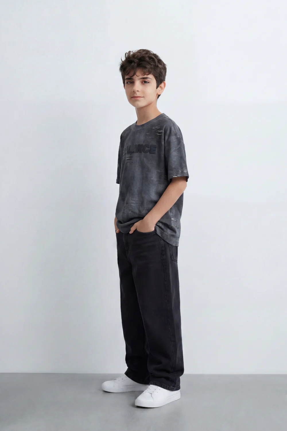 Boy's Tomato Store Balance Smoke T-Shirt Cloudy Acid Wash Texture Broken Scratch Marks Tonal Balance Chest Graphic Oversized - Image 4