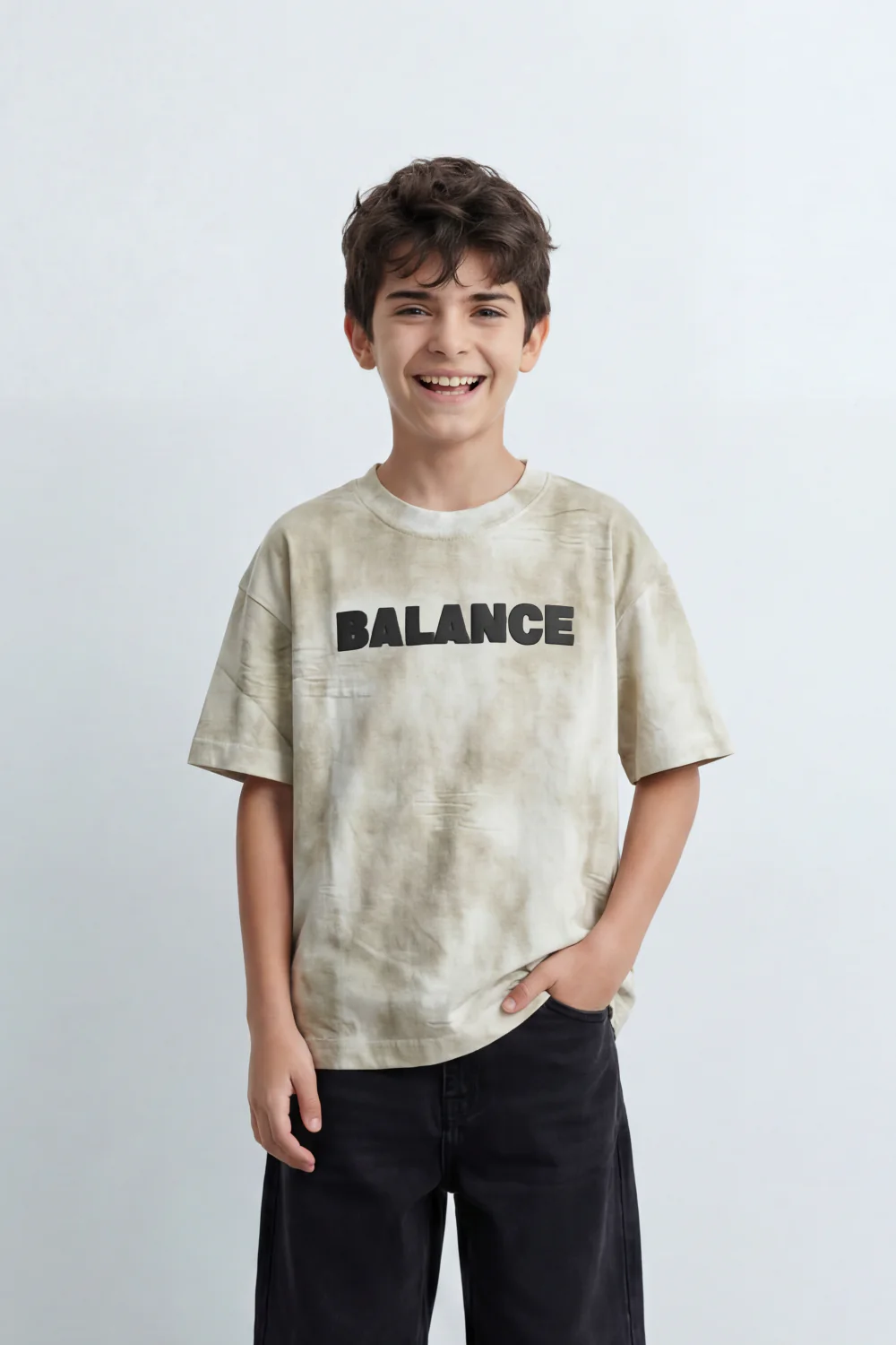 Boy's Tomato Store Balance Smoke T-Shirt Cloudy Acid Wash Texture Broken Scratch Marks Tonal Balance Chest Graphic Oversized - Image 5