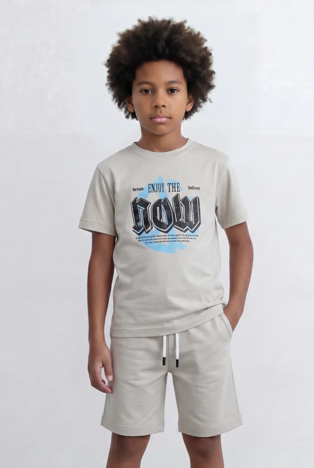 Boy's Tomato Store Bold Typography Set Enjoy The Now Front Graphic Slim Fit Outfit